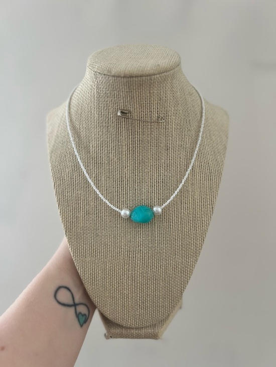 Jewelry - #43. Handmade Blue & White Beaded Choker Necklace